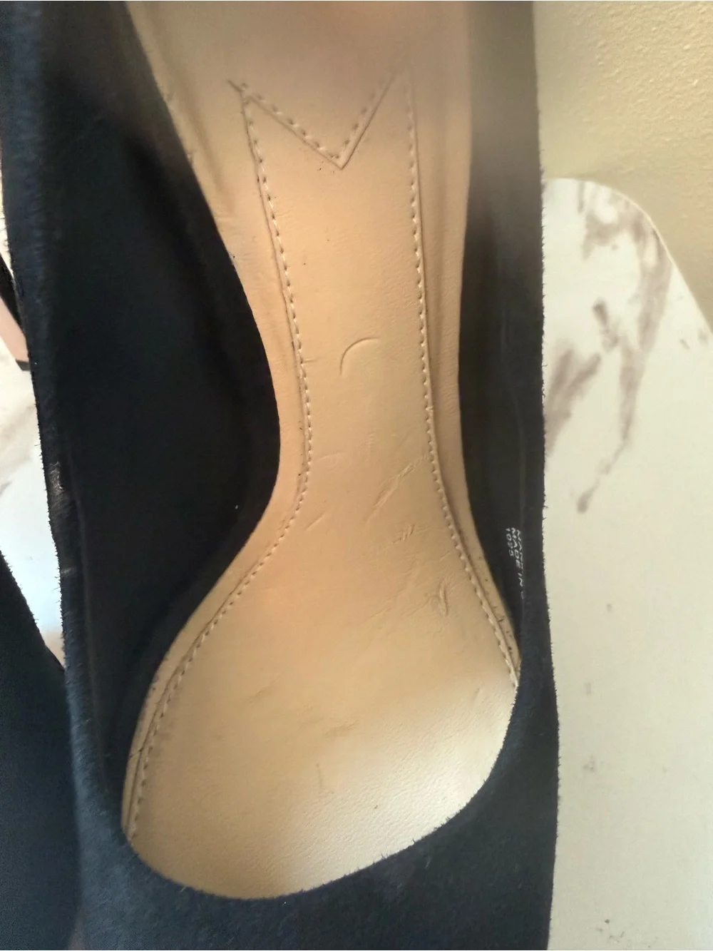 Brian Atwood Raja Black Suede Peep-Toe Platform, Gold Embellishment, EUC, Size 9